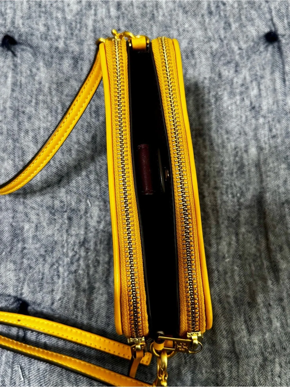 Tory Burch T Monogram Mini Yellow Tan Jacquard Crossbody